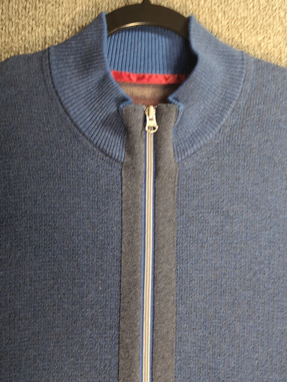 Robert Graham Full Zip Up Cardigan Sweater Size Large in Navy Blue/Gray Cotton